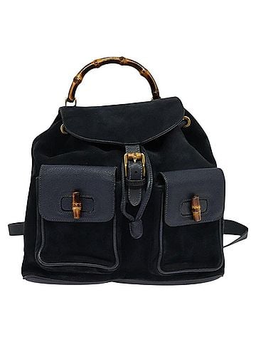 Gucci Bamboo Navy Suede Backpack Bag (view 1)