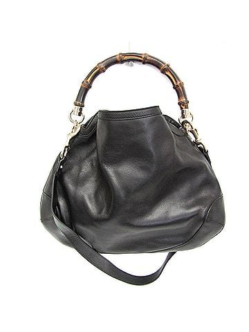 Gucci Bamboo Black Leather Bamboo Handbag Shoulder Bag (view 1)