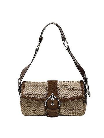Coach Signature Brown Canvas Leather Handbag Shoulder Bag (view 1)