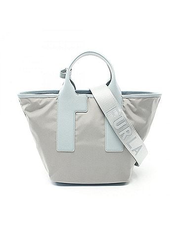 FURLA Blue Gray Leather Nylon Canvas Handbag (view 1)