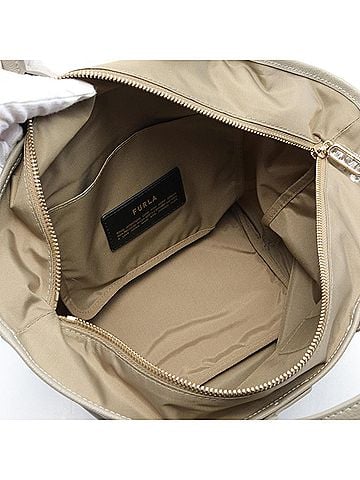 FURLA Beige Gray Khaki Leather Nylon Canvas Handbag (view 2)