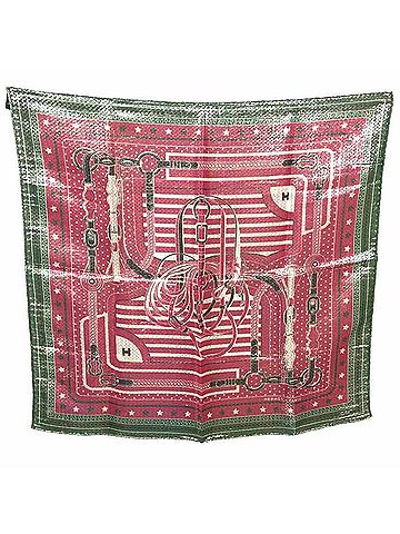 Hermès Fuchsia Green Pink Silk Scarf (view 1)