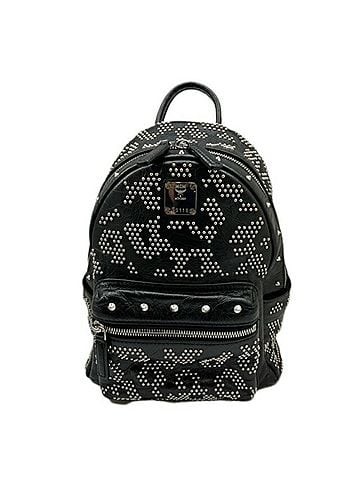 MCM Black Silver Leather Backpack (view 1)