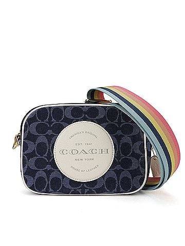 Coach Signature Navy White Denim Leather Shoulder Bag (view 1)