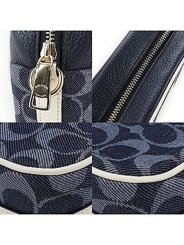 Coach Signature Navy White Denim Leather Shoulder Bag (view 2)