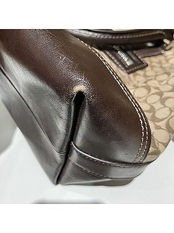 Coach Beige Brown Leather Canvas Handbag Shoulder Bag (view 2)