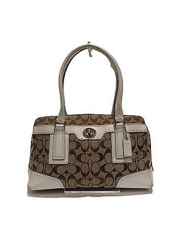Coach Brown White Canvas Leather Handbag (view 1)
