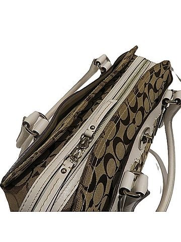Coach Brown White Canvas Leather Handbag (view 2)