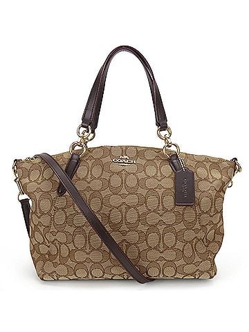 Coach Beige Dark Brown Canvas Leather Handbag (view 1)