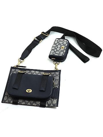 Coach Navy Jacquard Leather Shoulder Bag (view 1)