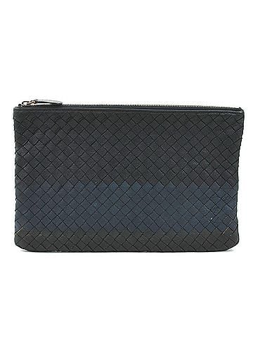 Bottega Veneta Black Navy Leather Clutch Bag Pouch (view 1)
