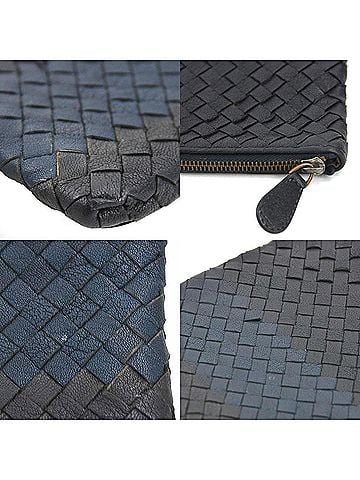 Bottega Veneta Black Navy Leather Clutch Bag Pouch (view 2)