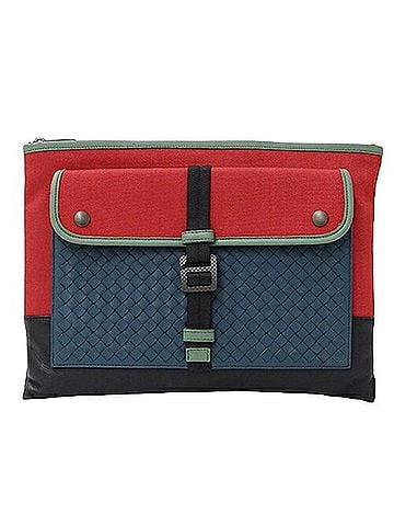 Bottega Veneta Black Blue Red Color Leather Nylon Clutch Bag (view 1)