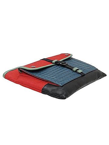 Bottega Veneta Black Blue Red Color Leather Nylon Clutch Bag (view 2)