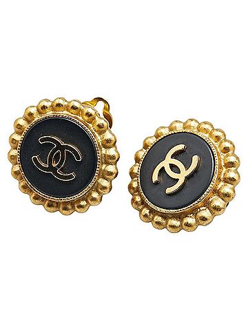 Chanel Black Gold Plating Clip Earrings (view 1)