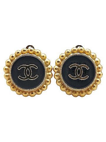 Chanel Black Gold Plating Clip Earrings (view 2)