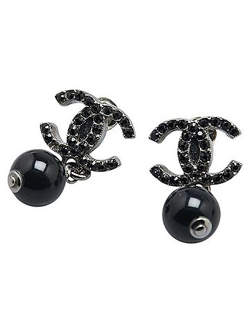 Chanel Black Metal Drop Earrings (view 1)