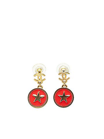 Chanel Gold Red Color Gold Plating Clip Earrings (view 1)