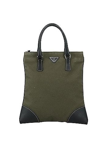 Prada Triangle Logo Khaki Canvas Handbag (view 1)