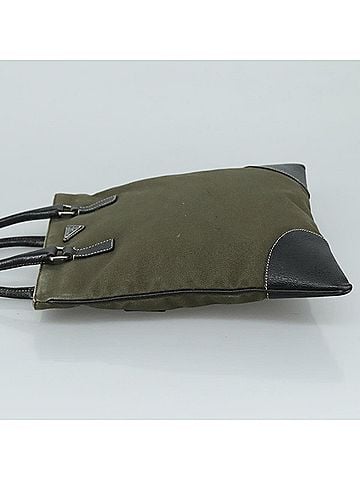 Prada Triangle Logo Khaki Canvas Handbag (view 2)