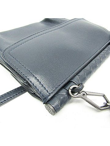 Bottega Veneta Intrecciato Navy Leather Clutch Bag (view 2)