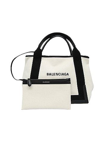 Balenciaga Navy Cabas White Canvas Handbag (view 1)