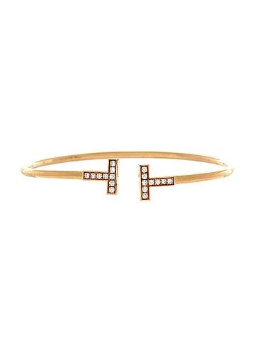 Tiffany & Co. T Wire Bracelet 18K Yellow Gold and Diamonds (view 1)