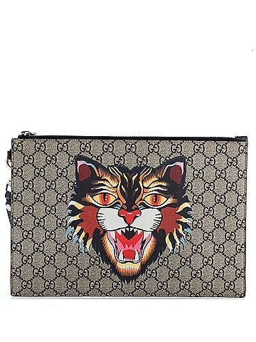 Gucci Zipped Pouch Angry Cat GG Coated Canvas Large (view 1)