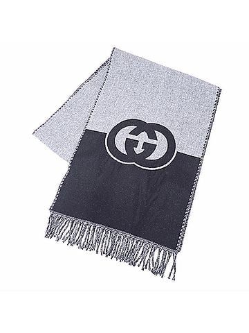 Gucci Black Gray Wool Cashmere Shawl (view 1)