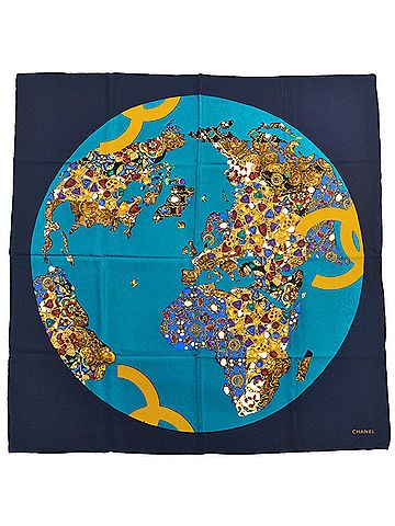 Chanel Black Blue Silk Scarf (view 1)