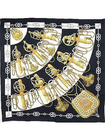 Hermès Black Gold White Silk Scarf (view 1)