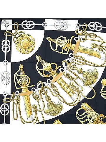 Hermès Black Gold White Silk Scarf (view 2)