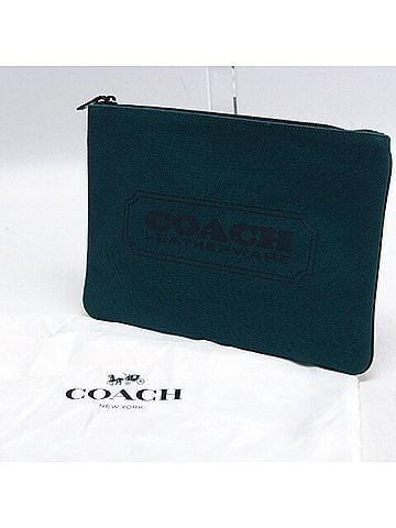 Coach Black Dark Green Canvas Clutch Bag Pouch (view 2)