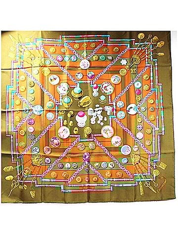 Hermès Khaki Multi-Color Silk Scarf (view 1)