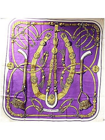 Hermès Beige Purple Silk Scarf (view 2)