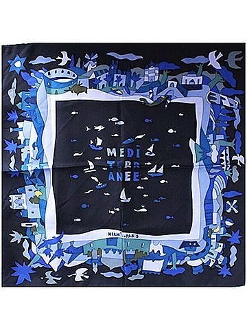Hermès Black Blue Silk Scarf (view 1)