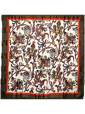 Yves Saint Laurent Khaki Multi-Color Silk Scarf (view 1)