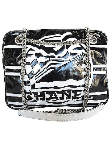 Chanel Black White Leather Shoulder Bag (view 1)