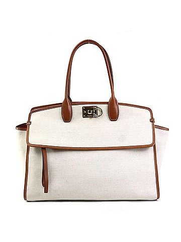 Salvatore Ferragamo Brown Ivory Canvas Leather Handbag (view 1)