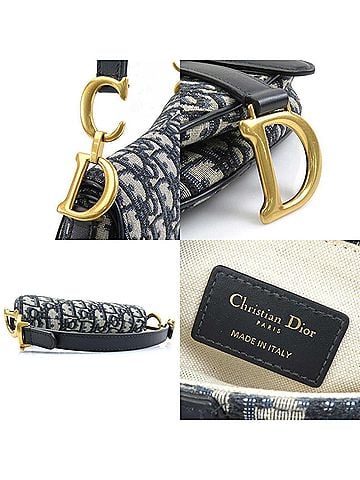 Dior Navy Canvas Handbag Saddle Bag (view 2)