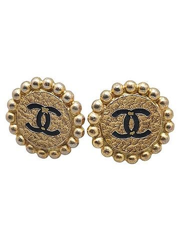Chanel Black Gold Gold Plating Clip Earrings (view 1)
