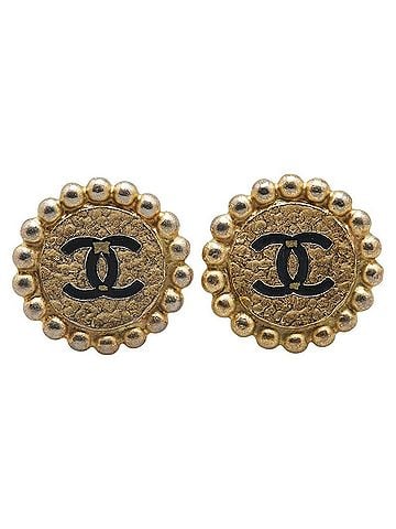 Chanel Black Gold Gold Plating Clip Earrings (view 2)