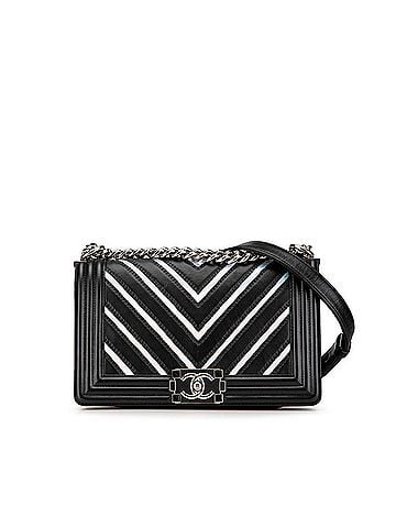 Chanel Black Silver Leather Shoulder Bag (view 1)