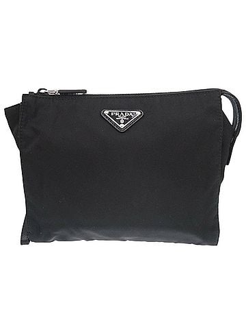 Prada Black Nylon Leather Clutch Bag (view 1)