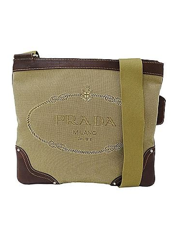 Prada Beige Brown Canvas Leather Shoulder Bag (view 1)