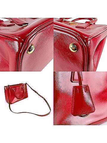 Prada Red Color Patent Leather Handbag Shoulder Bag (view 2)