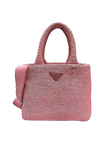 Prada Pink Raffia Handbag Shoulder Bag (view 1)