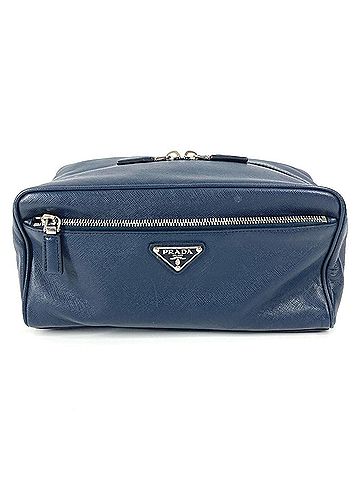 Prada Navy Leather Clutch Bag (view 1)