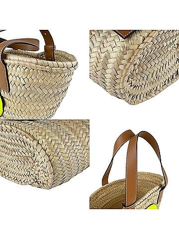 Loewe Beige Brown Yellow Straw Leather Basket Handbag (view 2)