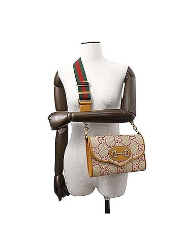 Gucci Horsebit Beige Yellow Raffia Leather Shoulder Bag (view 2)